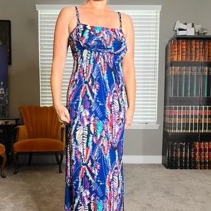 Boho Blue Multicolored Maxi Backless Dress